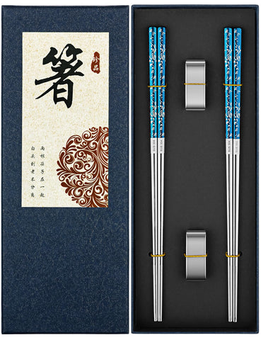 FOFAYU metal chopsticks with holder, organized and ready to use.