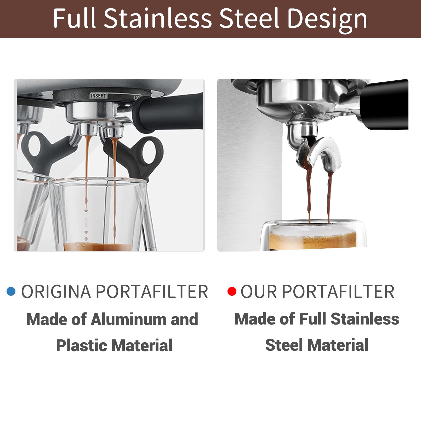 Detachable design of Fogkay portafilter enabling thorough cleaning after use.