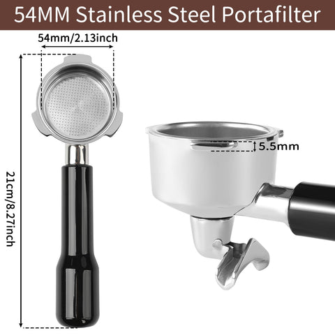 Close-up of Fogkay stainless steel portafilter head, highlighting durable, polished construction.