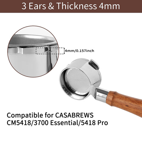 fogkay wooden-handle portafilter for ergonomic grip during manual brewing.