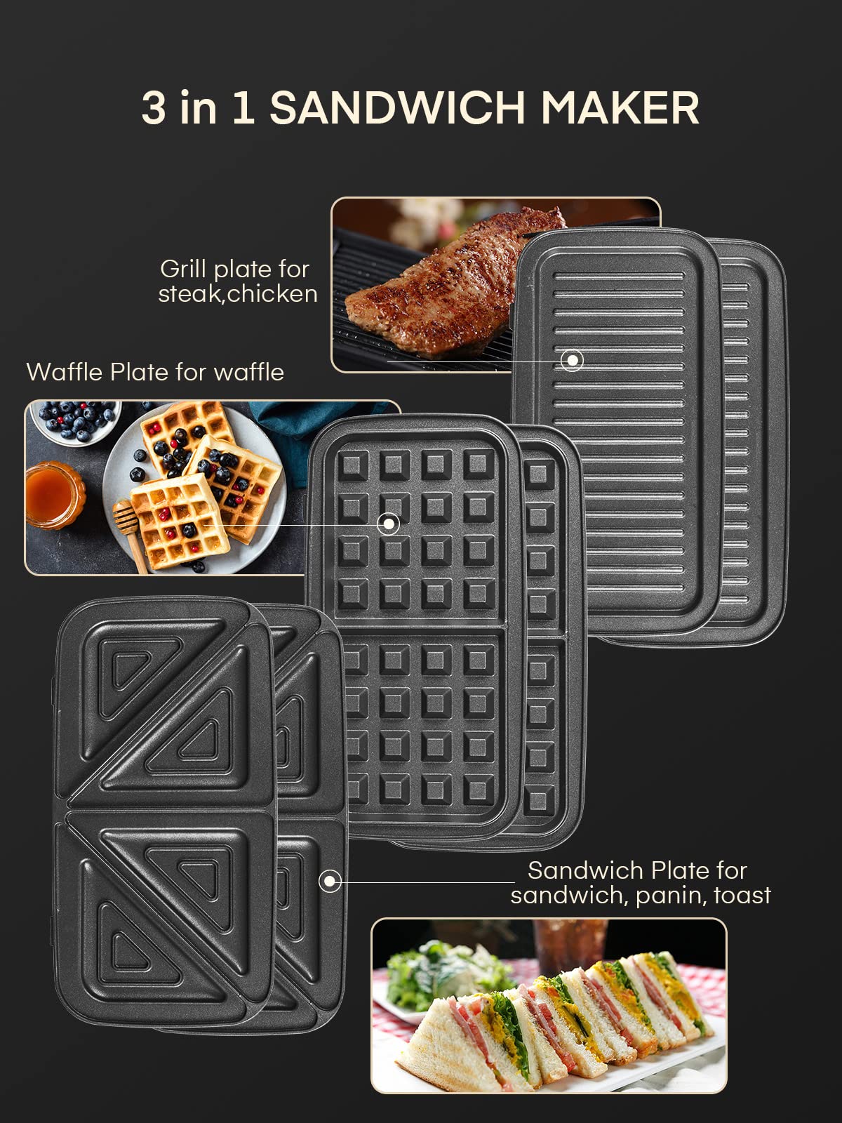 FOHERE 3-in-1 plates unlock sandwich, waffle, and grill versatility