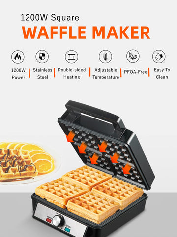 FOHERE waffle maker non-stick surface for easy release and fast cleanup.