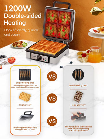 FOHERE waffle maker top view showing 5 browning levels for texture control.
