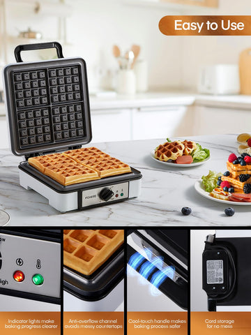 FOHERE nonstick plates release waffles easily and simplify cleanup.