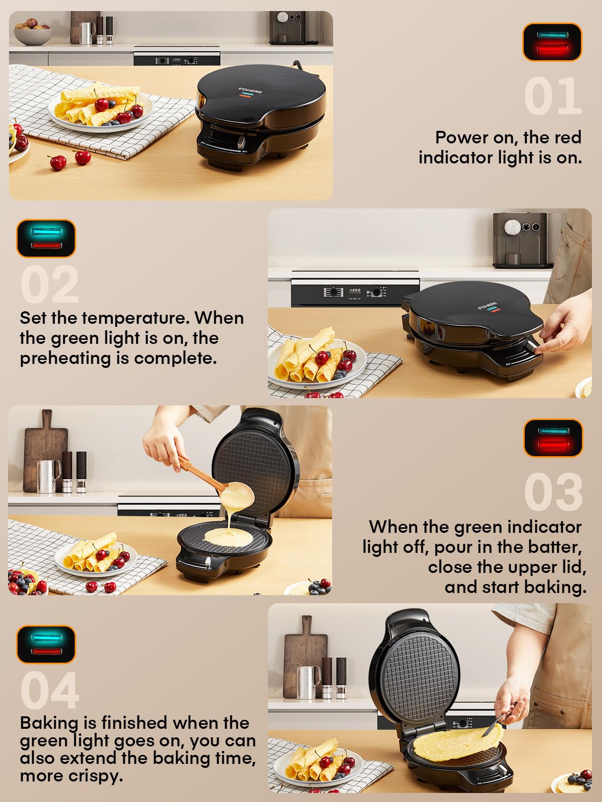 FOHERE ensures crispy waffle cones and bowls in minutes.