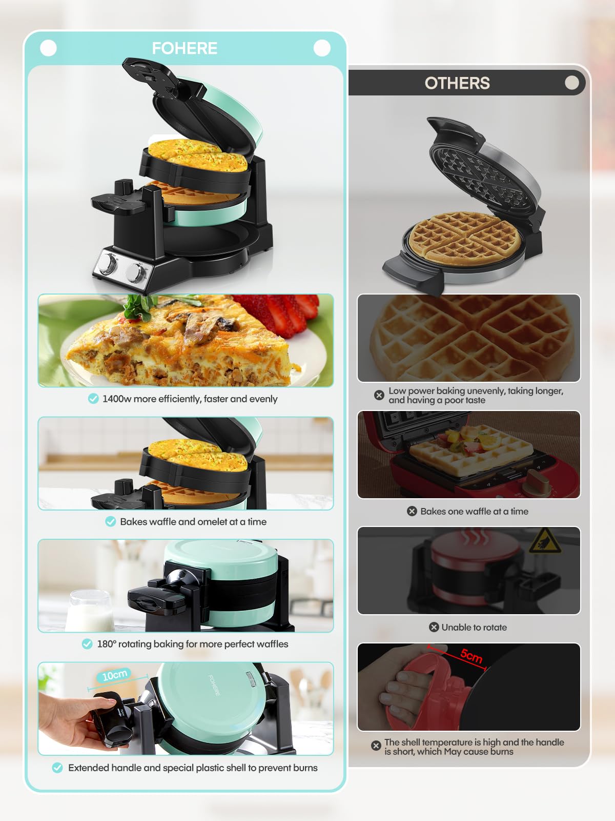 FOHERE easy-cleanup drip tray simplifies cleanup after cooking.