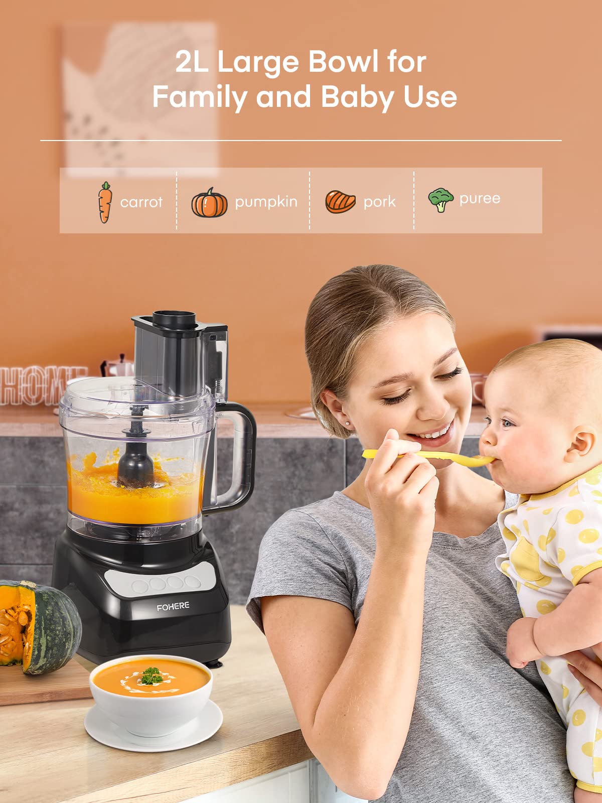 FOHERE interchangeable blades and discs for chopping, slicing, and grating