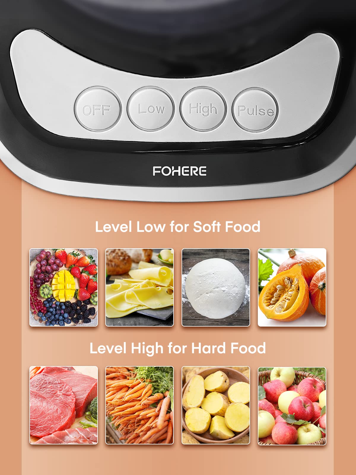 FOHERE wide-feed chute enabling processing many ingredients at once