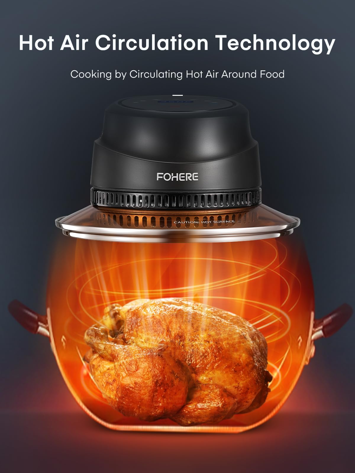 FOHERE hot air circulation delivers crispy results with little oil.