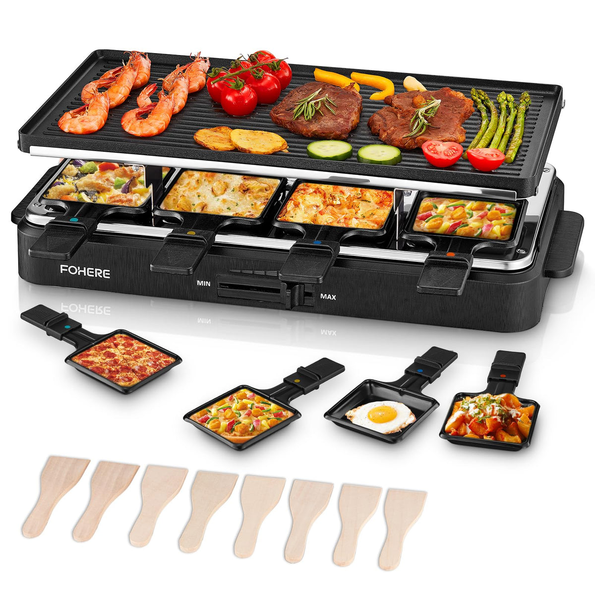 FOHERE Raclette grill base, durable stainless steel for reliable indoor cooking