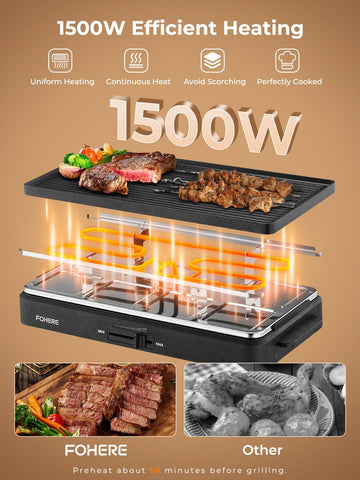 FOHERE Raclette grill plate reversible with grooves for grill marks