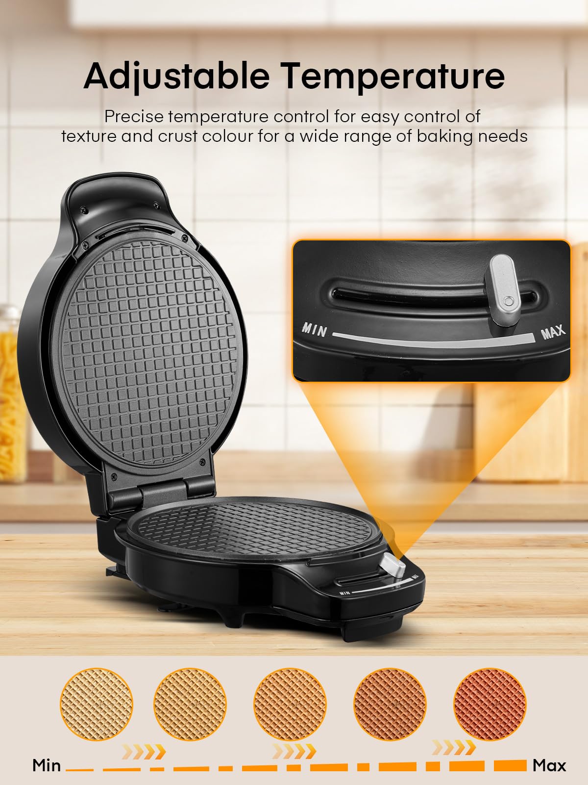 FOHERE temperature control dial shows precise browning options.