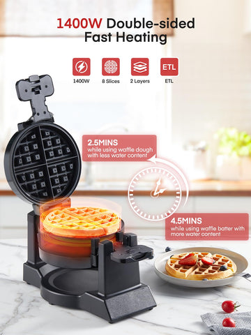 FOHERE 1400W dual heating delivers crispy exterior and fluffy interior.