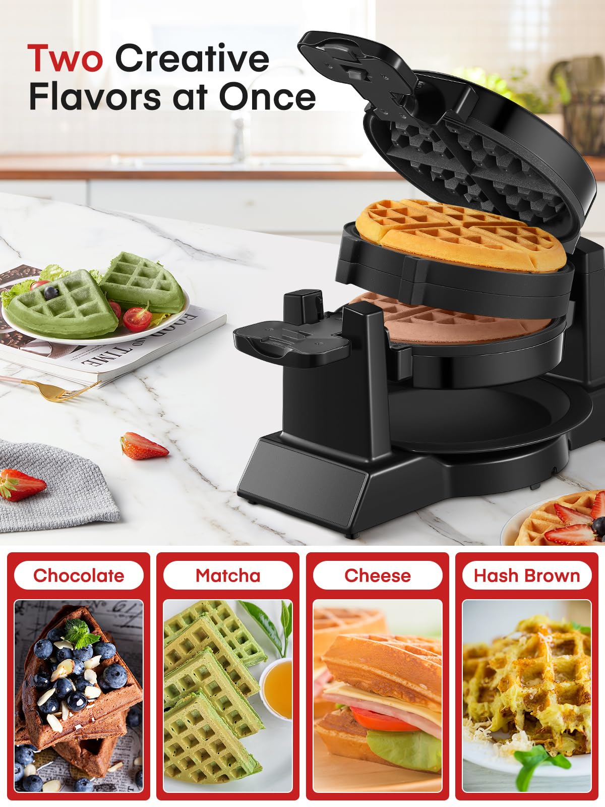 FOHERE 180-degree rotation ensures batter spreads evenly for perfect waffles.