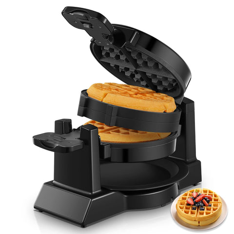 FOHERE dual Belgian waffle maker with 180° flip for even browning.