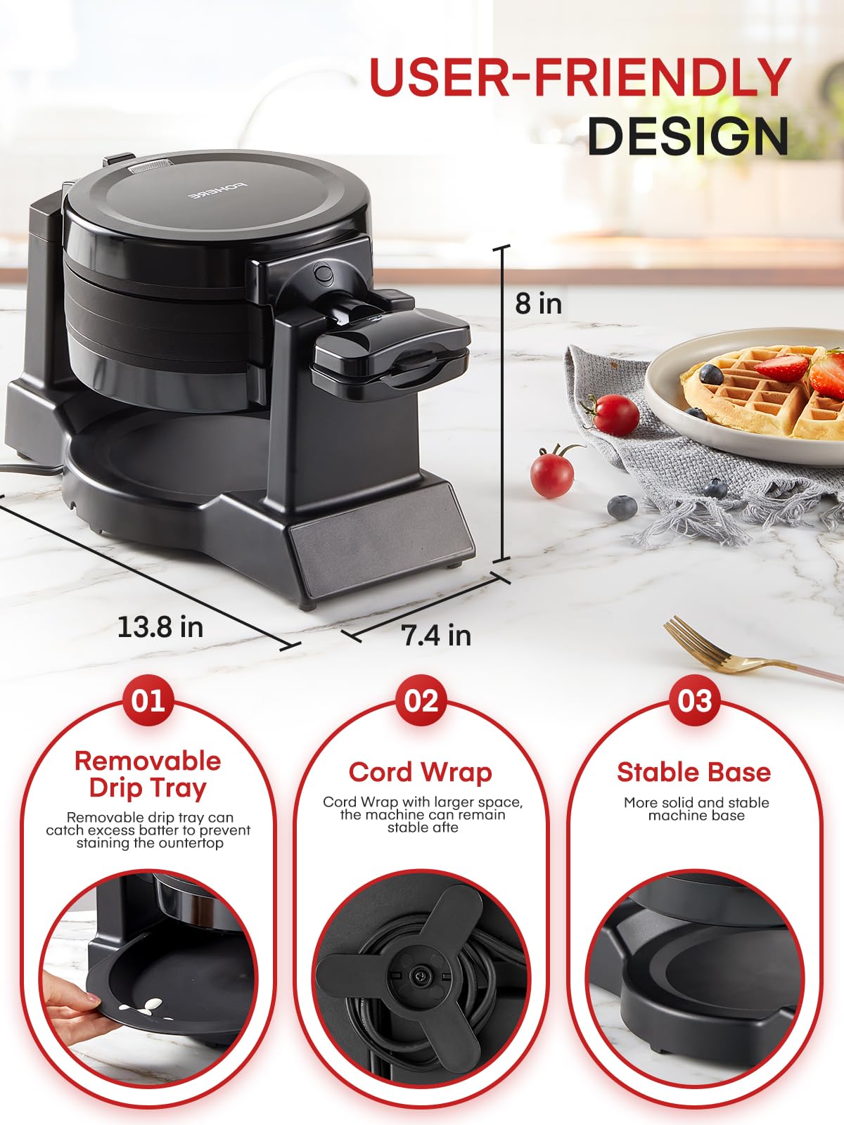 FOHERE nonstick coating releases waffles easily after cooking.