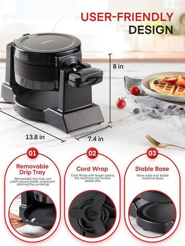 FOHERE nonstick coating releases waffles easily after cooking.