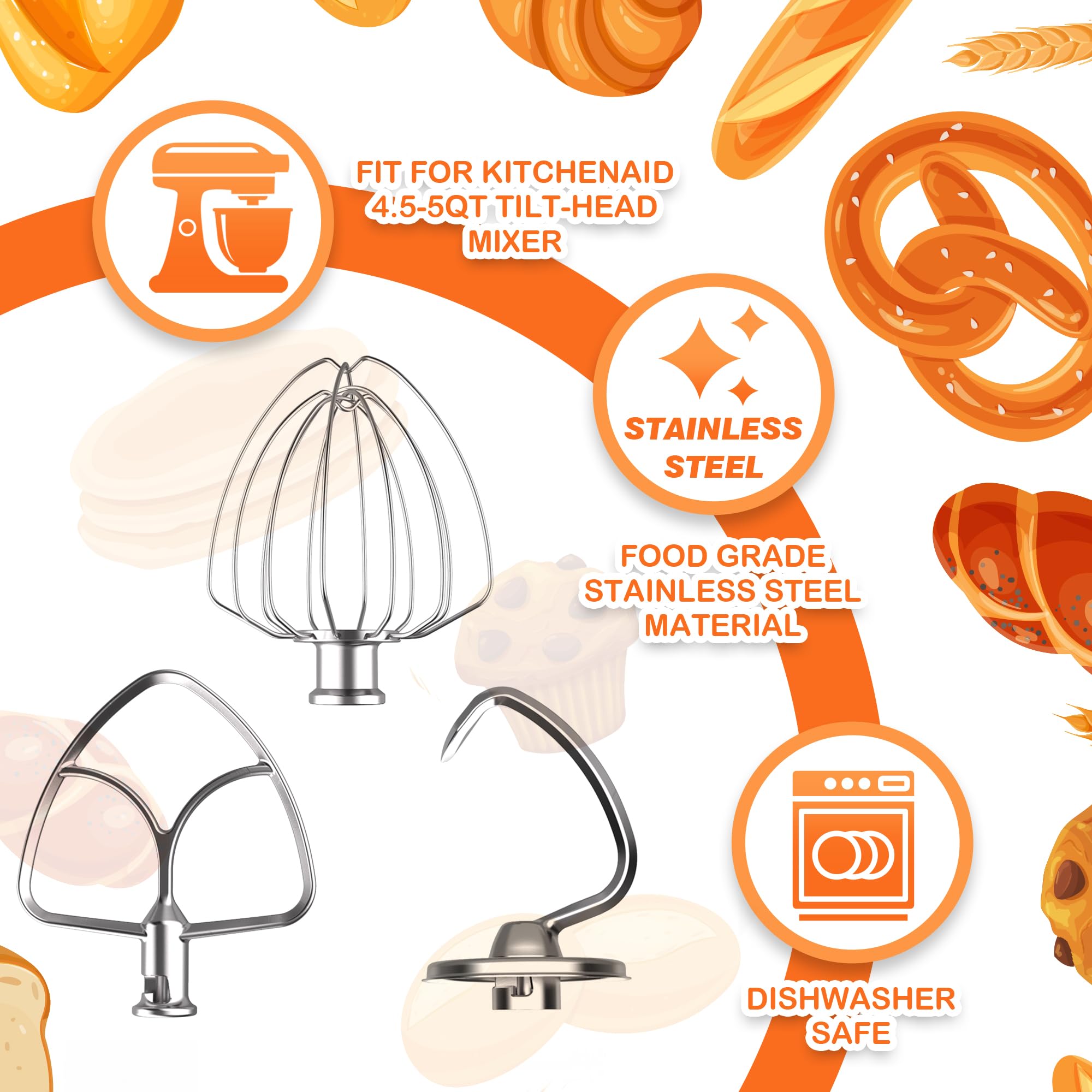 FOKIEE dough hook; kneads sticky dough into smooth, elastic texture.