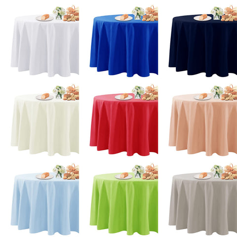 Fokitut outdoor dining scene with round tablecloth protecting surface