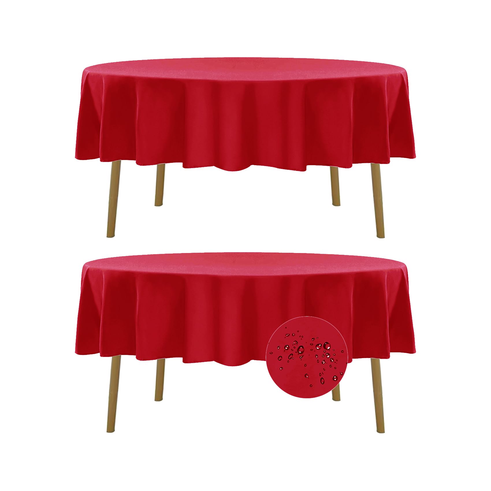 Fokitut round tablecloth in red with waterproof fabric protection for spills.