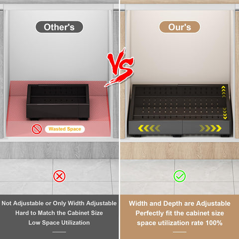 Fokyfok expandable depth from 17 to 24 inches fits deep cabinets.