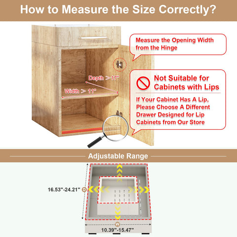 Fokyfok expandable pull-out drawer length adjustment shows adaptable fit for various cabinet sizes.