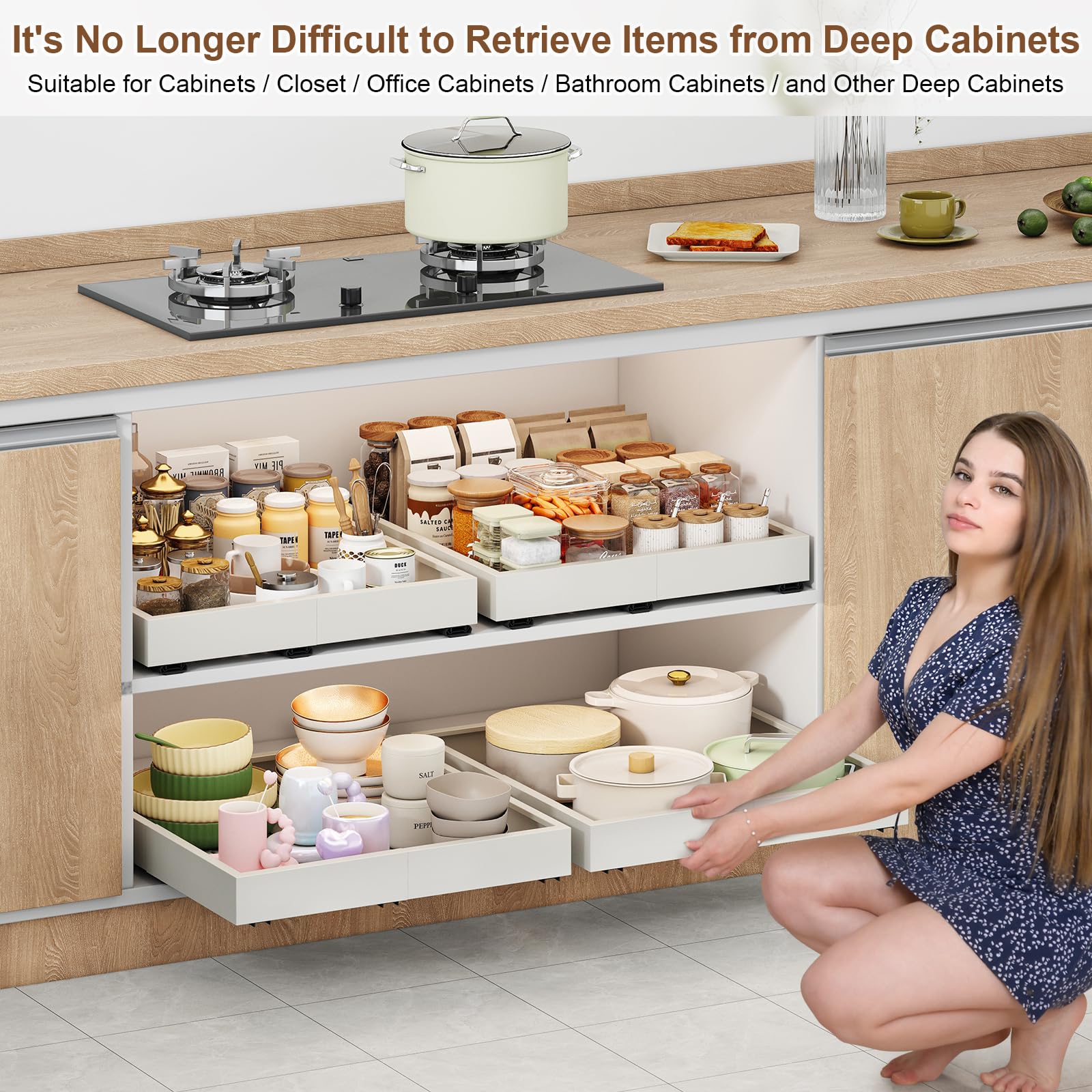 Fokyfok organizing pots pans and small appliances highlights kitchen storage benefits.