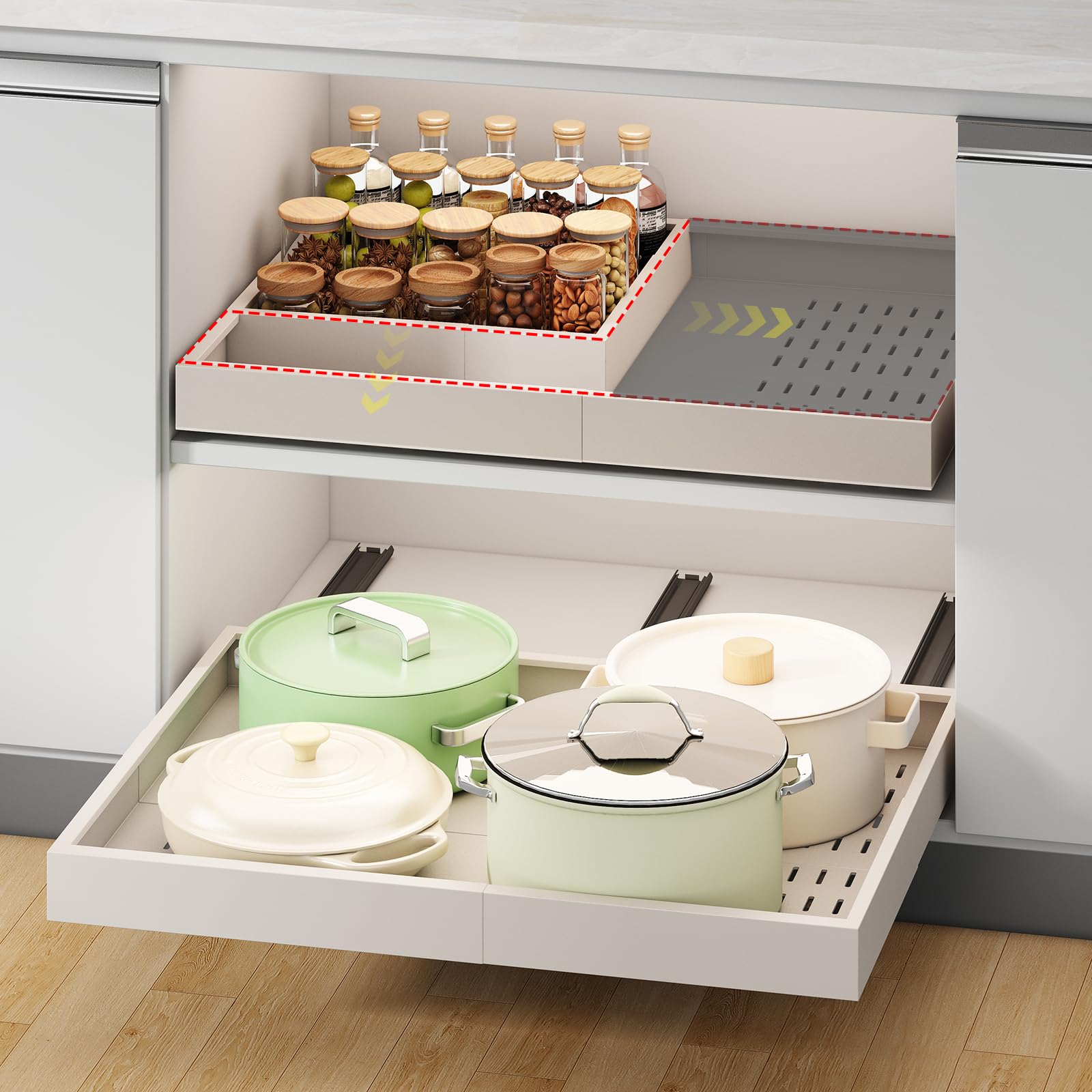 Fokyfok pull-out cabinet organizer with extendable rails for easier access in deep cabinets
