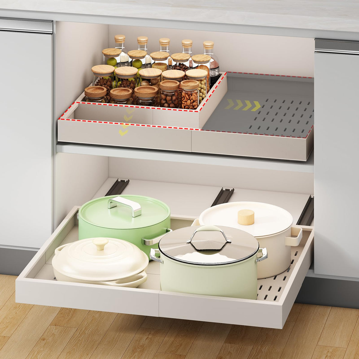 Fokyfok pull-out cabinet organizer with extendable rails for easier access in deep cabinets