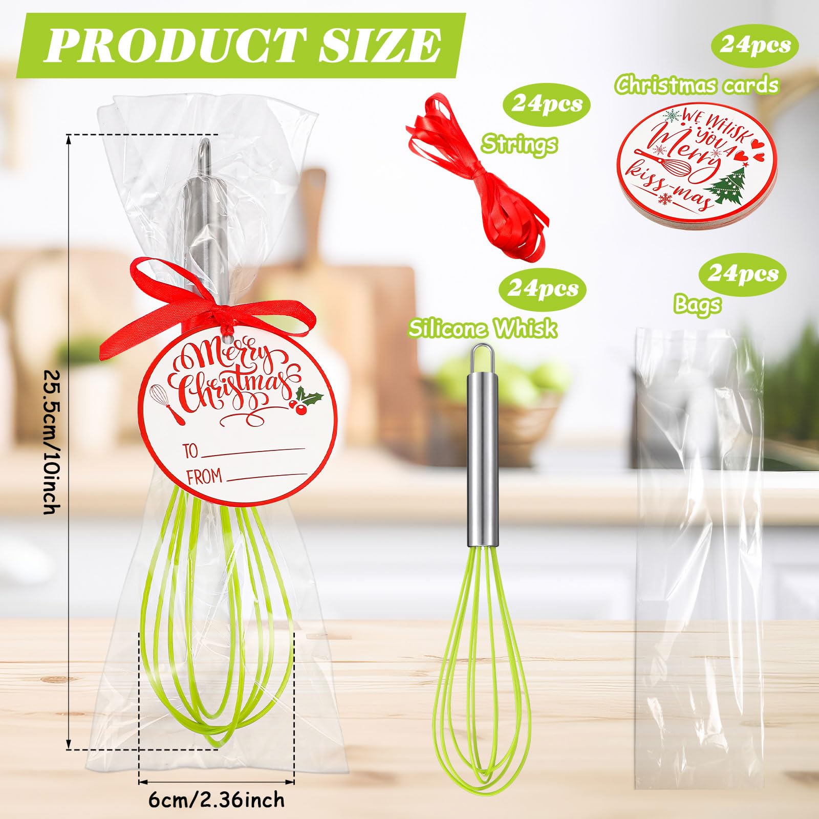 FoldTier 24-set 10-inch whisks arranged for a colorful, ready-to-gift display.