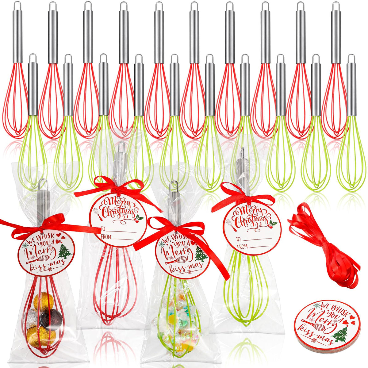 FoldTier 24-set 10-inch whisks in packaging, ideal for gifting and holiday prep.