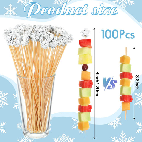 FoldTier bamboo skewers with snowflake design elevate hors d'oeuvres and fruit plates