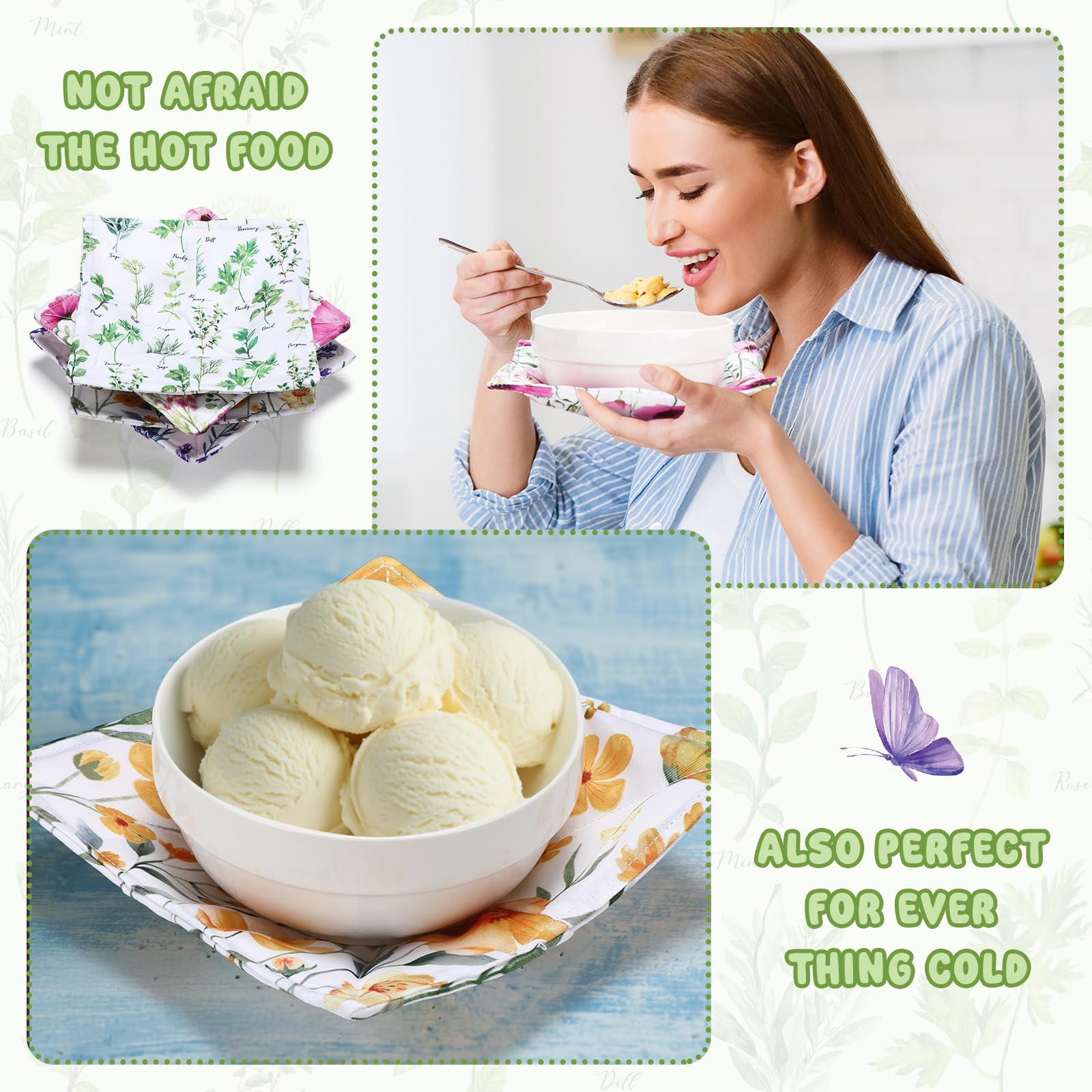 FoldTier heat resistant bowl cozy guards fingers when removing hot dishes.
