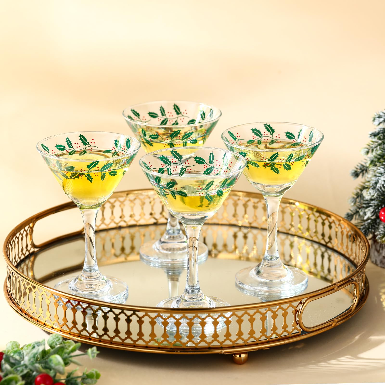Clear FoldTier glass showcases bold red and green beverages beautifully.