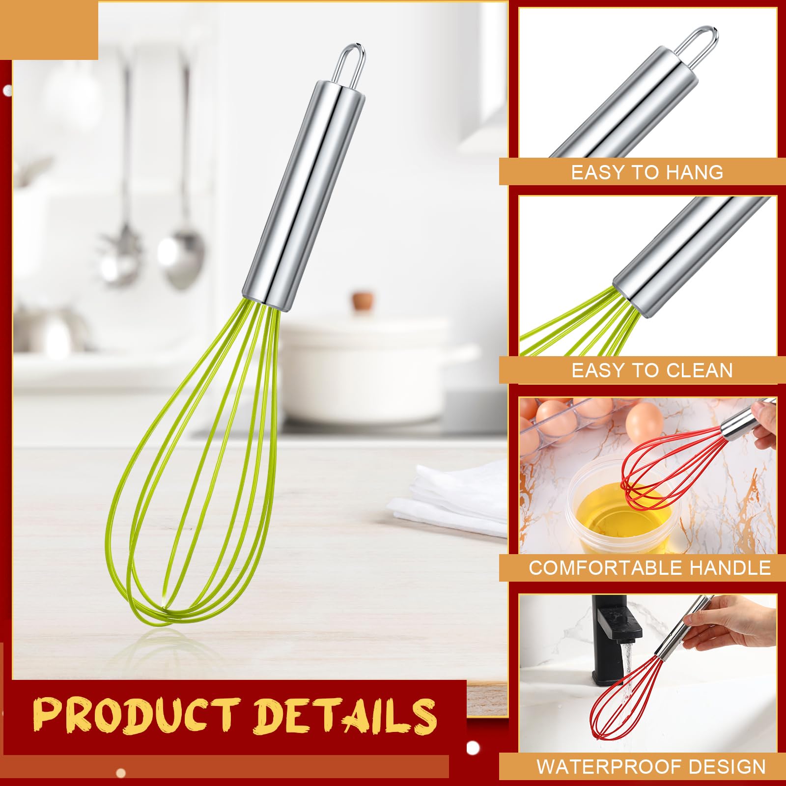 FoldTier colored silicone whisks ideal for candy and baking.