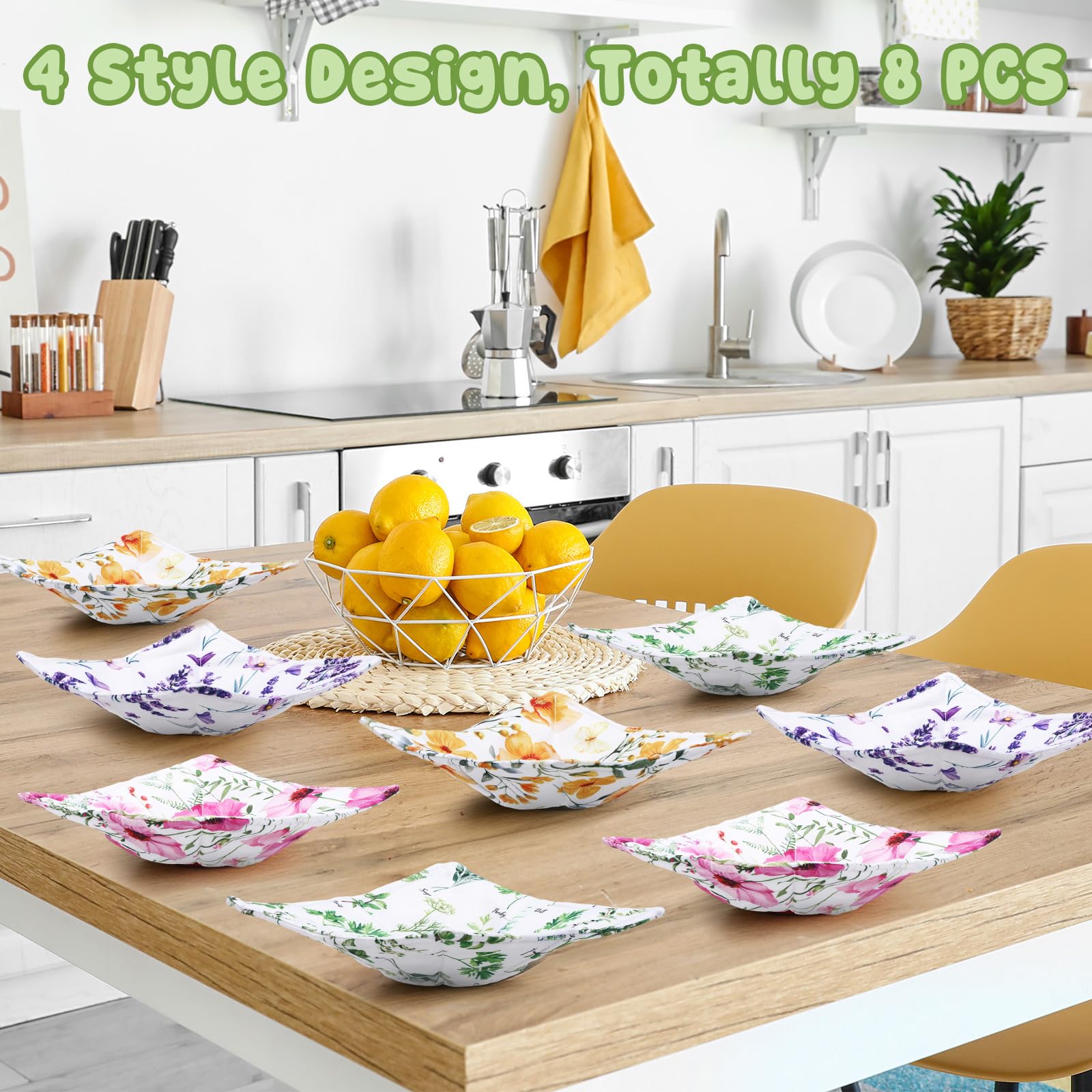 FoldTier purple floral bowl cozy makes hot leftovers easy to handle.