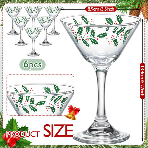Holly leaf pattern on FoldTier martini glass enhances holiday table decor.