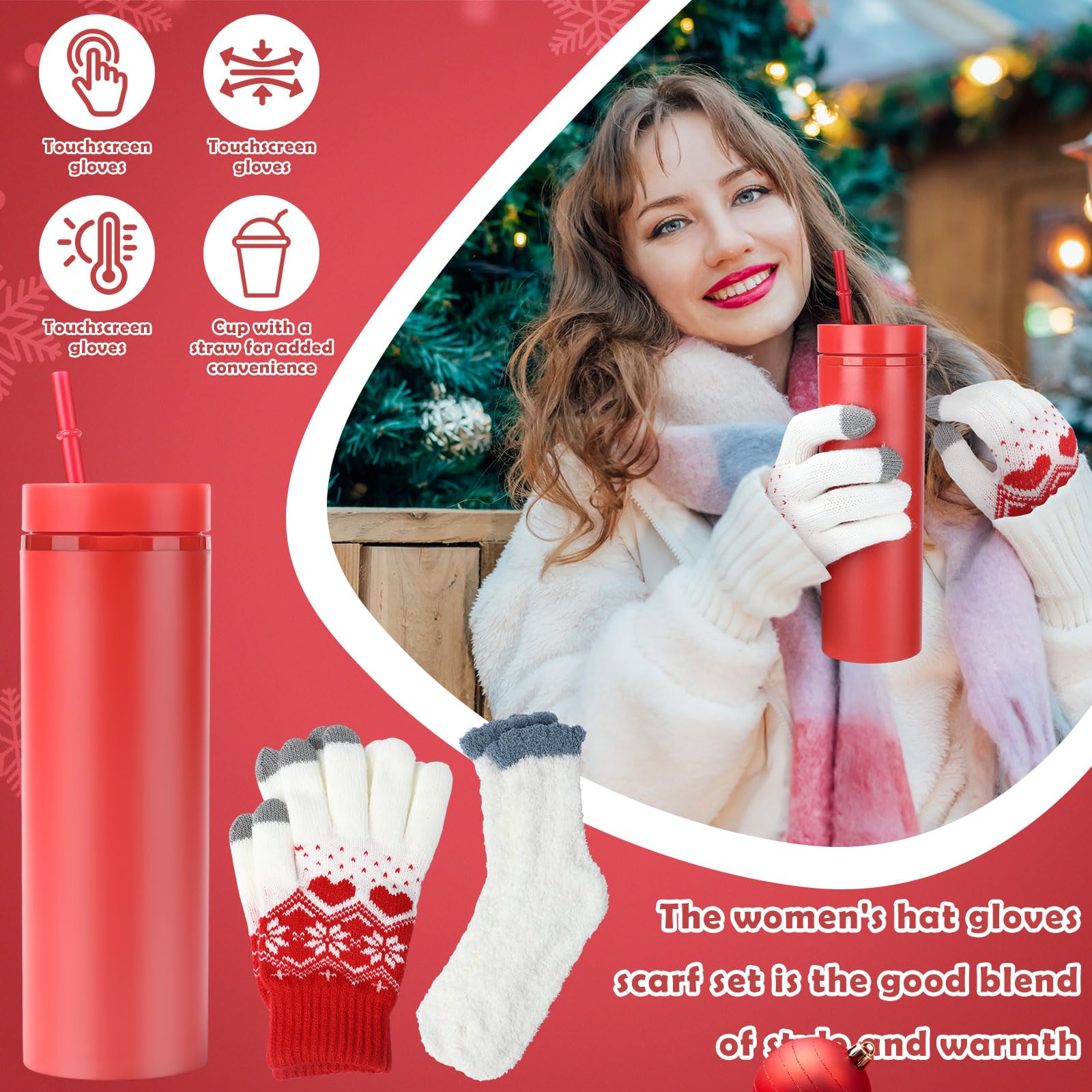 FoldTier knit gloves in red for cozy winter warmth.