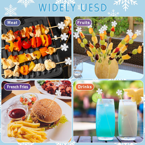 FoldTier snowflake toothpicks add festive charm to salads, sandwiches, and canapés