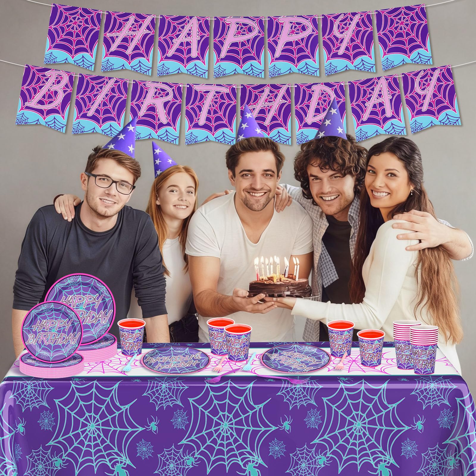 FoldTier spider napkins complete the spiderweb party look.