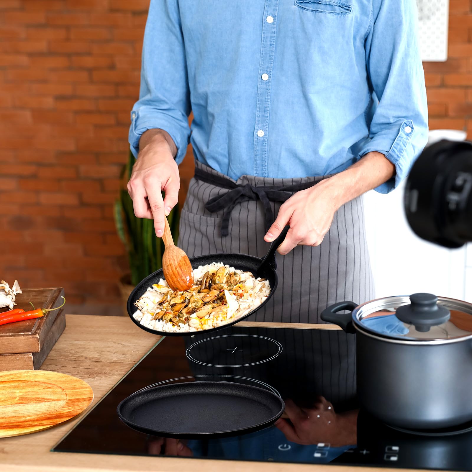 FoldTier versatile cast iron set suitable for meat, vegetables, and seafood with ease.