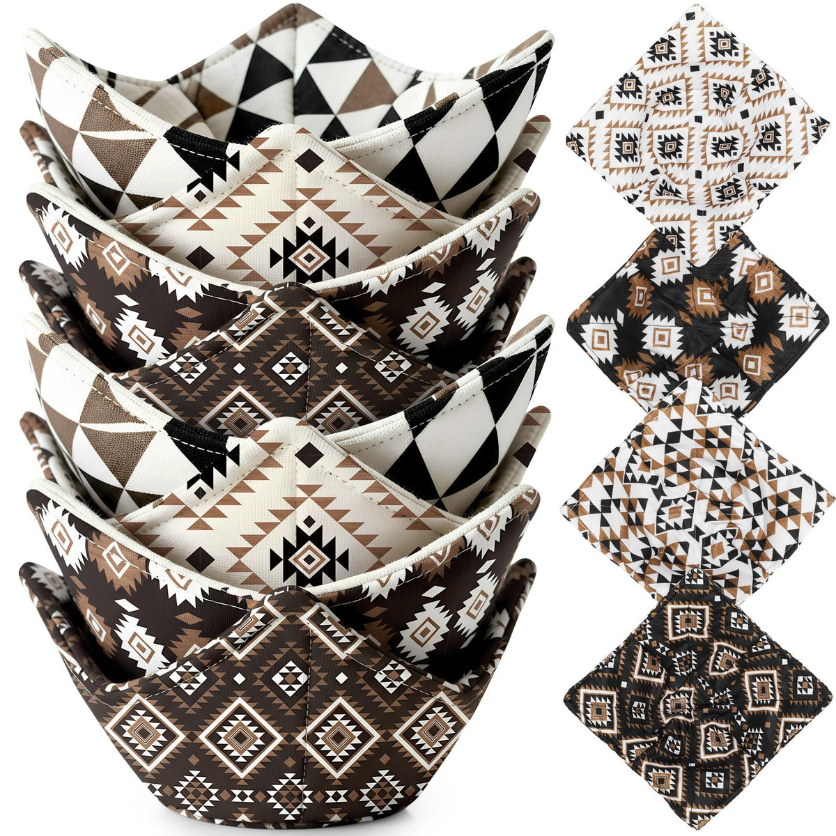 FoldTier Western Aztecs brown pattern bowl cozy protects hands from hot bowls