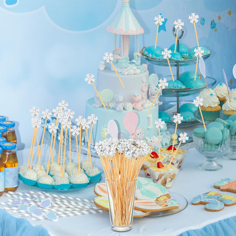 FoldTier white snowflake skewers provide elegant garnish for desserts and cocktails