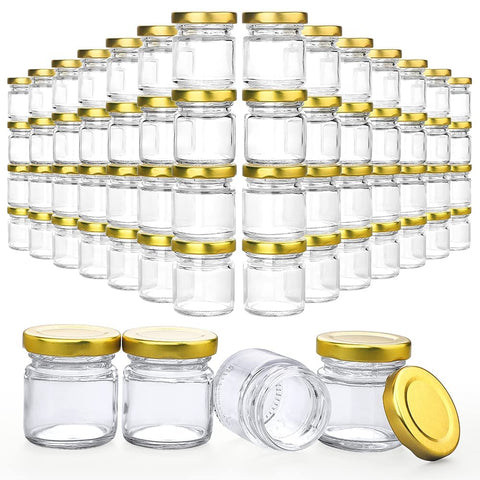 Folinstall 60-pack jars with lids displayed on a serving board for gifts and favors.