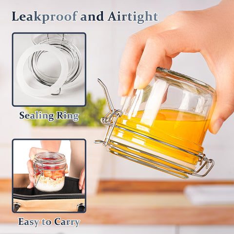 Folinstall glass jar with hinged lid for easy access and stackable storage.