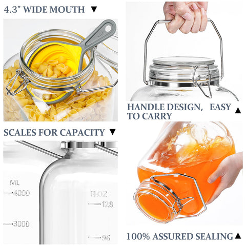 Folinstall glass jar with stainless steel handle, ready for transport and versatile kitchen use.