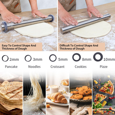 Folksy Super Kitchen measuring surface helps quick, accurate dough sizing.