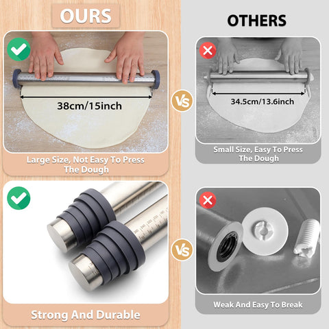 Folksy Super Kitchen 15.8-inch grey rolling pin suits bread and pastry prep.