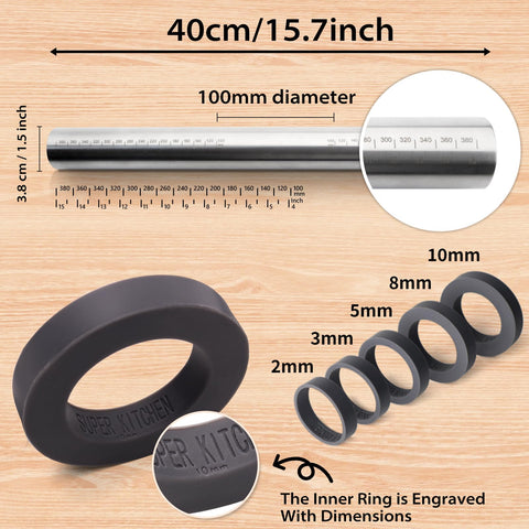 Folksy Super Kitchen stainless steel dough roller provides non-stick surface for smooth rolling.