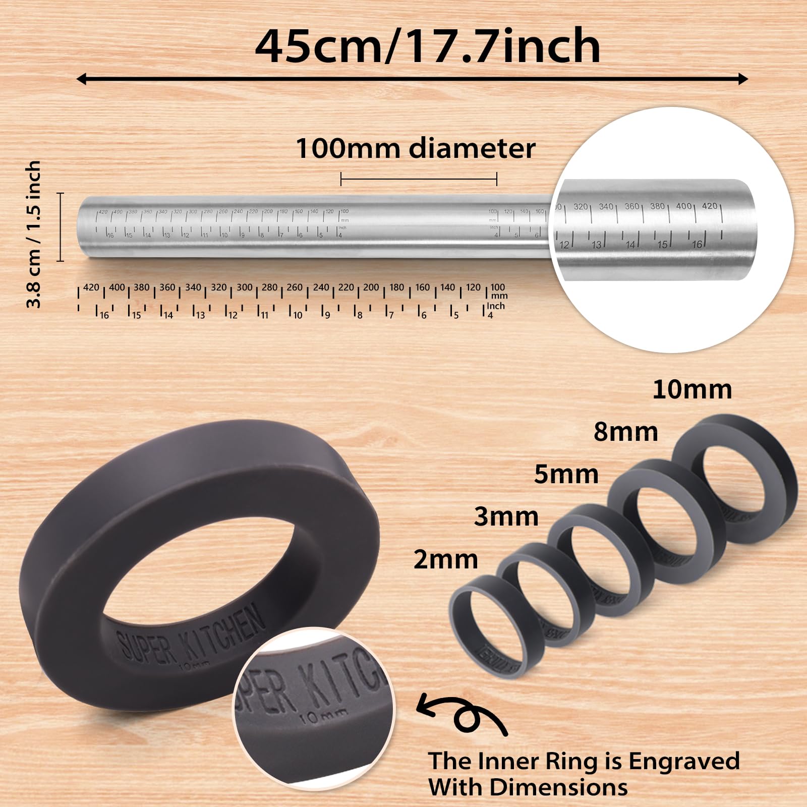 Folksy Super Kitchen thickness rings provide precise dough thickness control